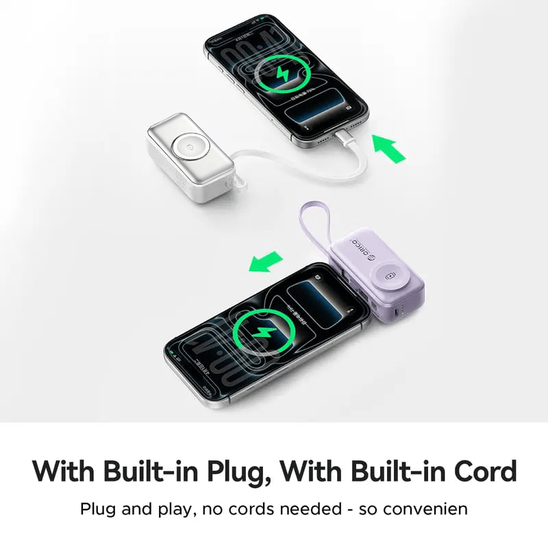 🔋 Orico 3-in-1 Power Bank – Integrated Cable & Foldable Wall Plug – Wireless Watch Charger for iPhone & Android ✈️