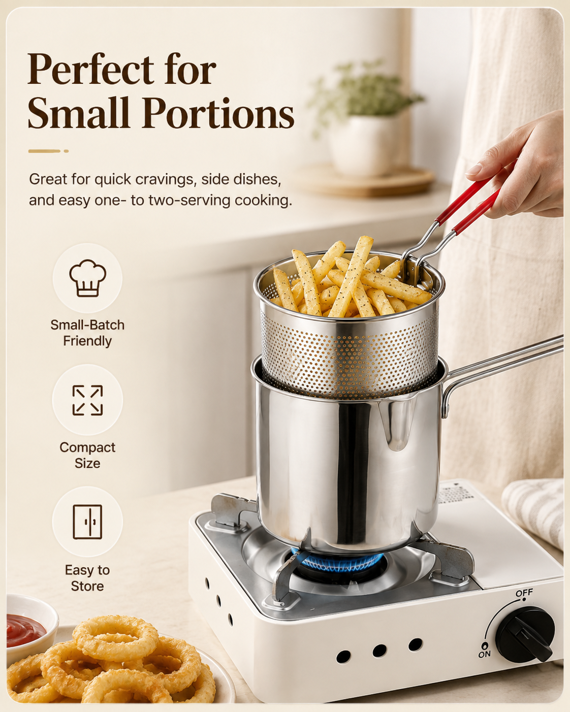 🍳Stainless Steel Deep Fryer Set - 1-Person Mini Pot with Fry Pot, Filter Basket & Food Clip