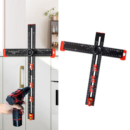 Adjustable 2 in 1 Drilling Positioning Ruler, Cabinet Hardwares Jigs, T Square Ruler Cabinet Handle Jigs Woodworking Ruler
