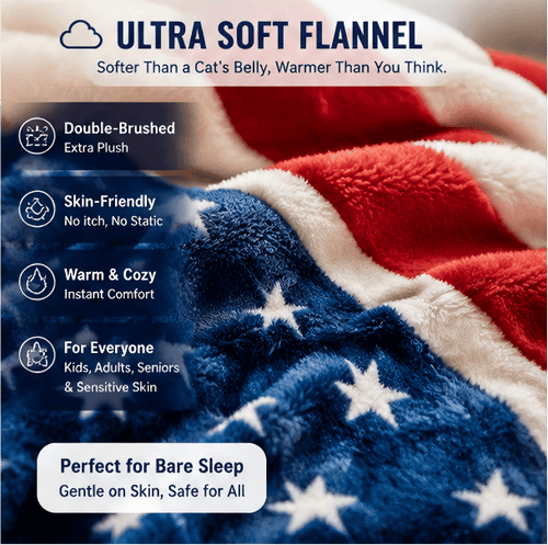 🇺🇸❤️American Flag Flannel Blanket — Ultra-Soft Flannel | Non-Shedding | Suitable for All Seasons | Available in Three Sizes