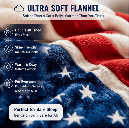 🇺🇸❤️American Flag Flannel Blanket — Ultra-Soft Flannel | Non-Shedding | Suitable for All Seasons | Available in Three Sizes