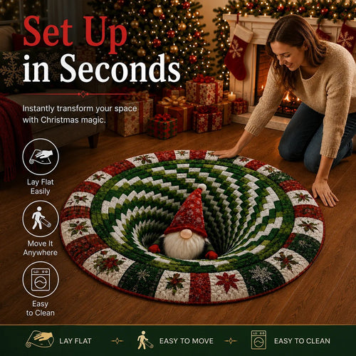 🎄3D Christmas Gnome Optical Illusion Round Rug | Fun Festive Home Decor Must‑Have⭐🏠🎁