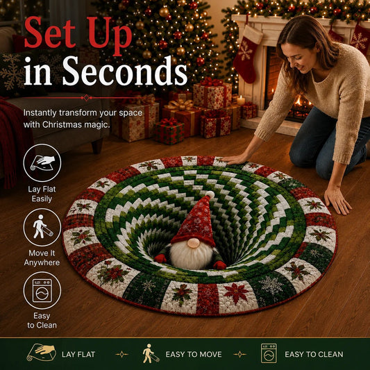 🎄3D Christmas Gnome Optical Illusion Round Rug | Fun Festive Home Decor Must‑Have⭐🏠🎁