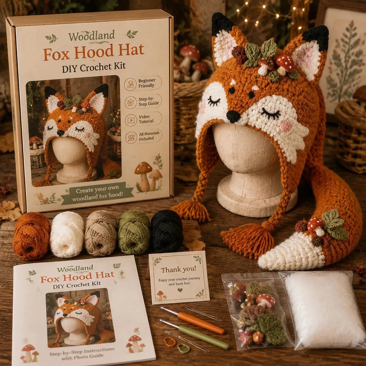 🐉🧶 Fantasy Hood Hat DIY Crochet Kit – Stitch Your Own Magical Character