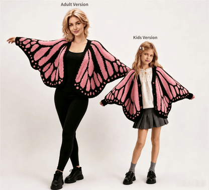 🦋Monarch butterfly-patterned knit cape/shawl-style cardigan