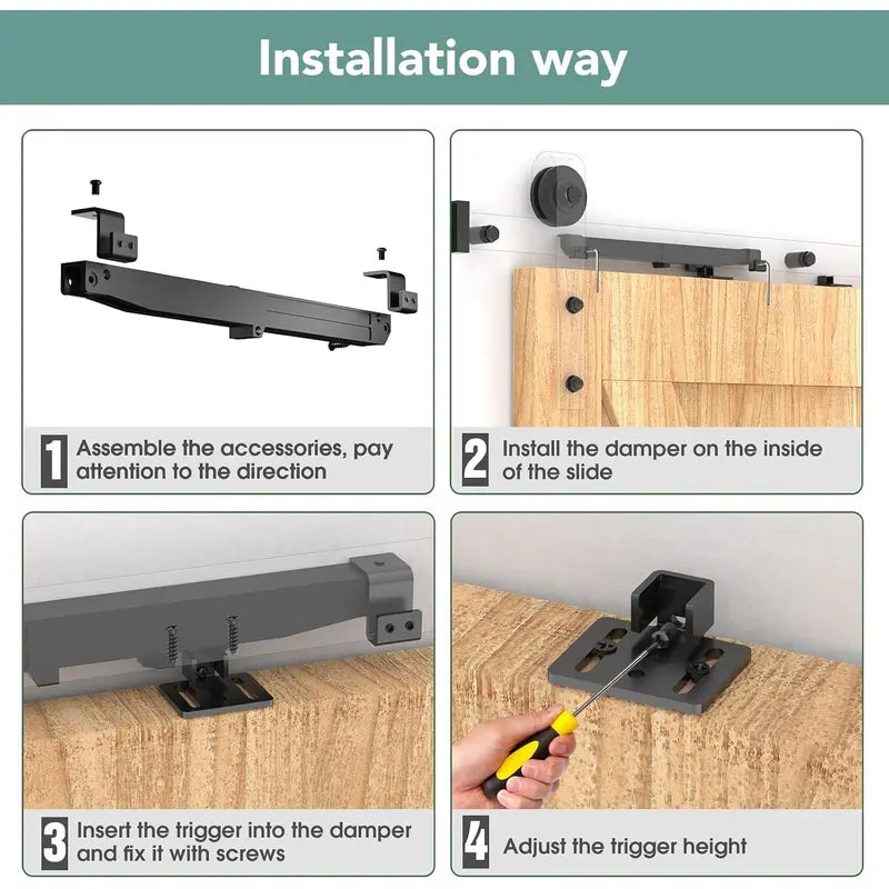 2-Pack Barn Door Soft Close Kit – Hidden Track-Mounted Damper for 88–132 lb Sliding Barn Doors