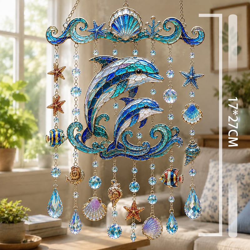 🔥HOT SALE🔥🐢Ocean Animal Acrylic Wind Chime—2D Turtle/Dolphin/Whale Style Hanging Ornament, Outdoor Garden Balcony Decor Handmade Gift