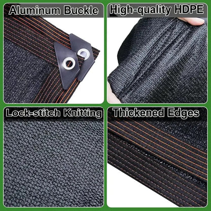 90% Blackout Cloth (Black) - 10 x 13ft UV-Resistant Shade Net with Reinforced Rivets,