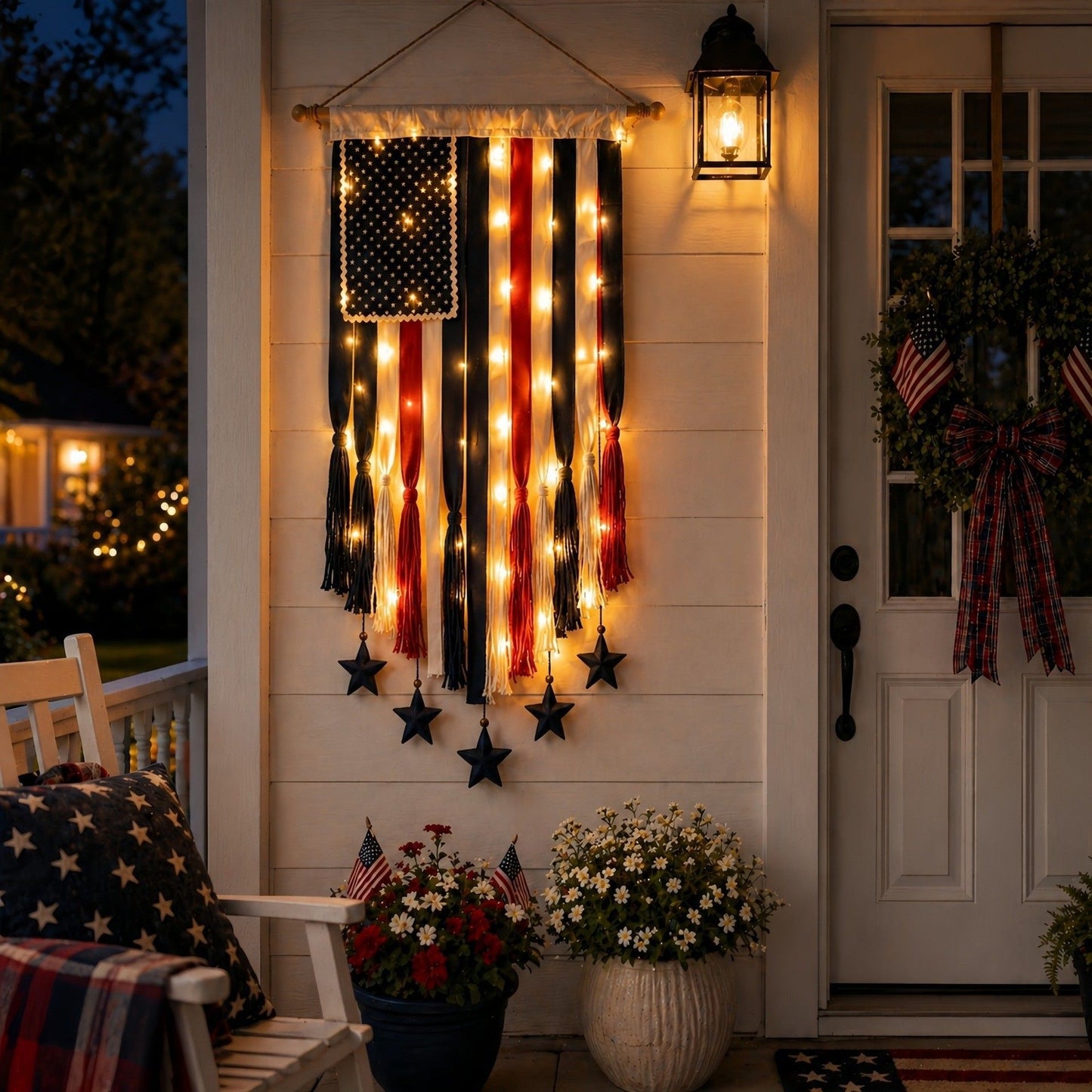 4.2 x 2.3 Ft Lighted Rag American Flag Banner