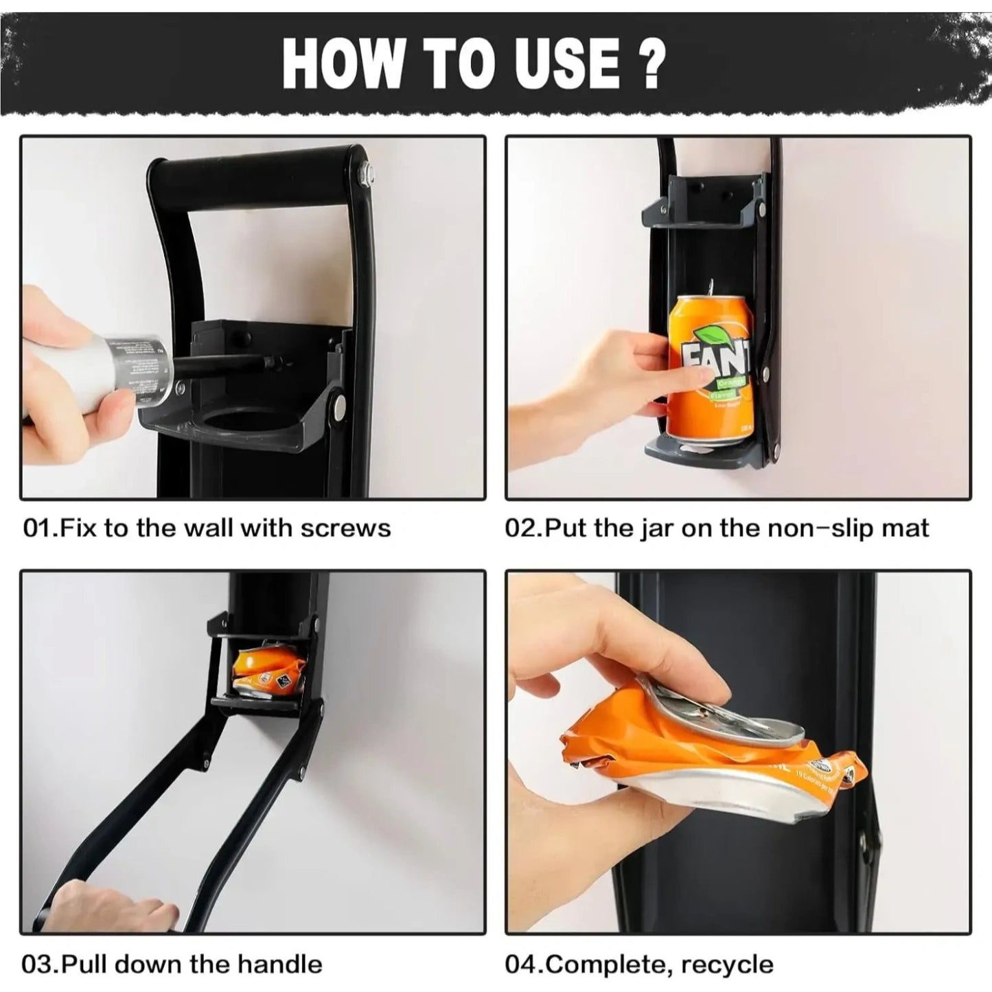 🥫16 oz Metal Can Crusher, Heavy-Duty Wall-Mounted Smasher