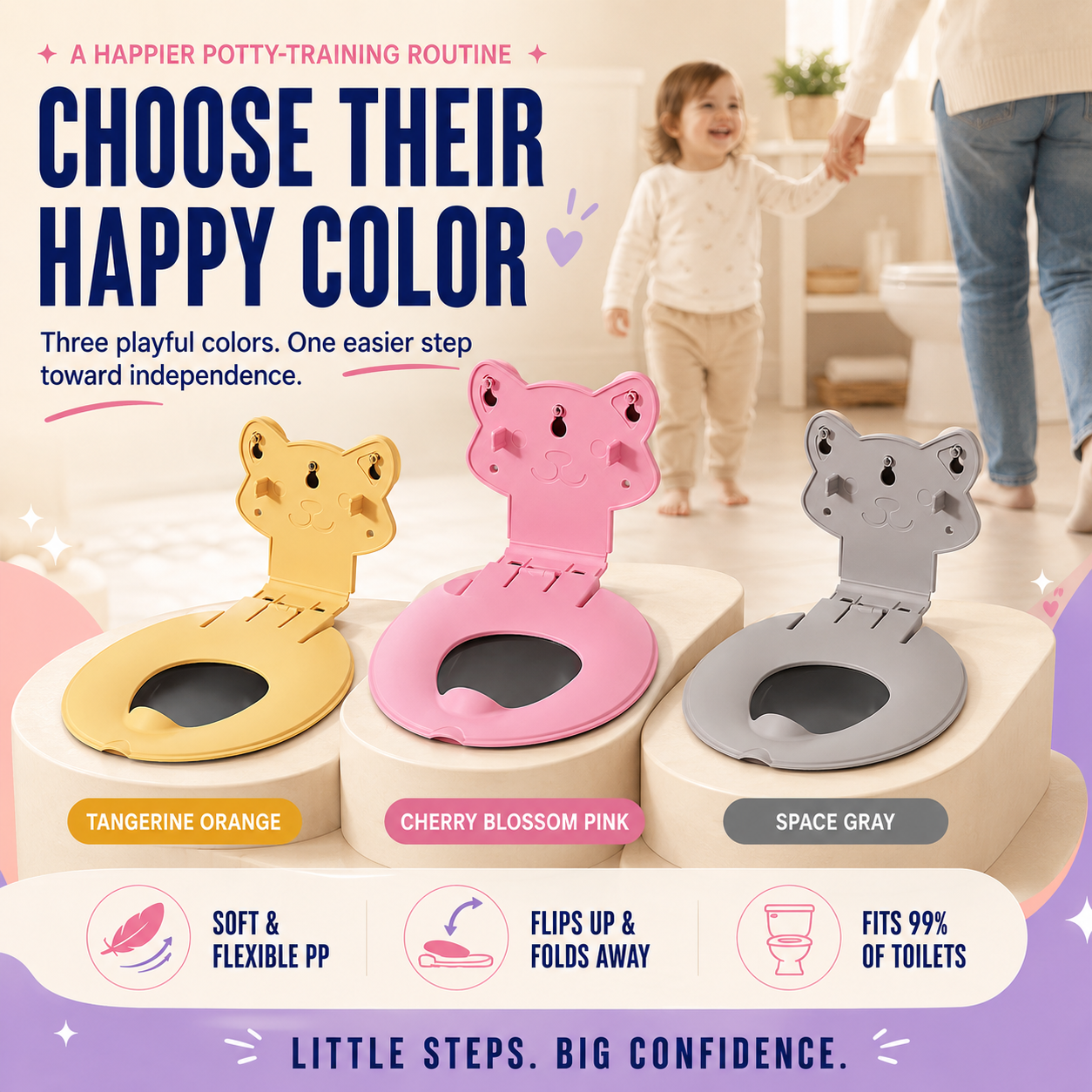 🐻 Flip-Down Toddler Toilet Training Seat – Cleaner, Easier Potty Training！！！