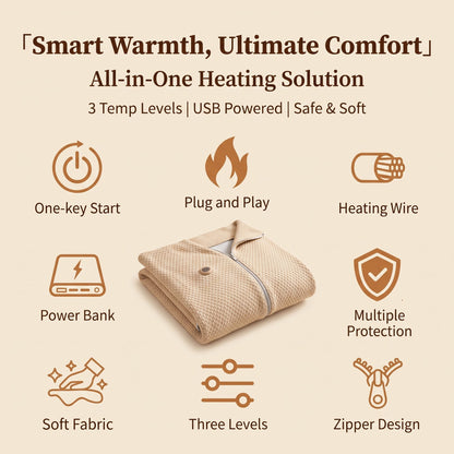 🔥 Last Day 52% Off!🔥Portable USB Electric Heated Blanket Perfect for Outdoors or the Office. Use as a Single-Person Throw, Wrap, or Lap Blanket.