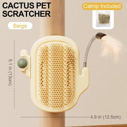 3-in-1 Cat Corner Groomer – Scratcher, Massage Brush & Catnip Toy