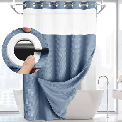 Hookless Shower Curtain with Snap-in Liner – Waterproof Double-Layer Design – Fabric Curtain with Waterproof Liner (White)