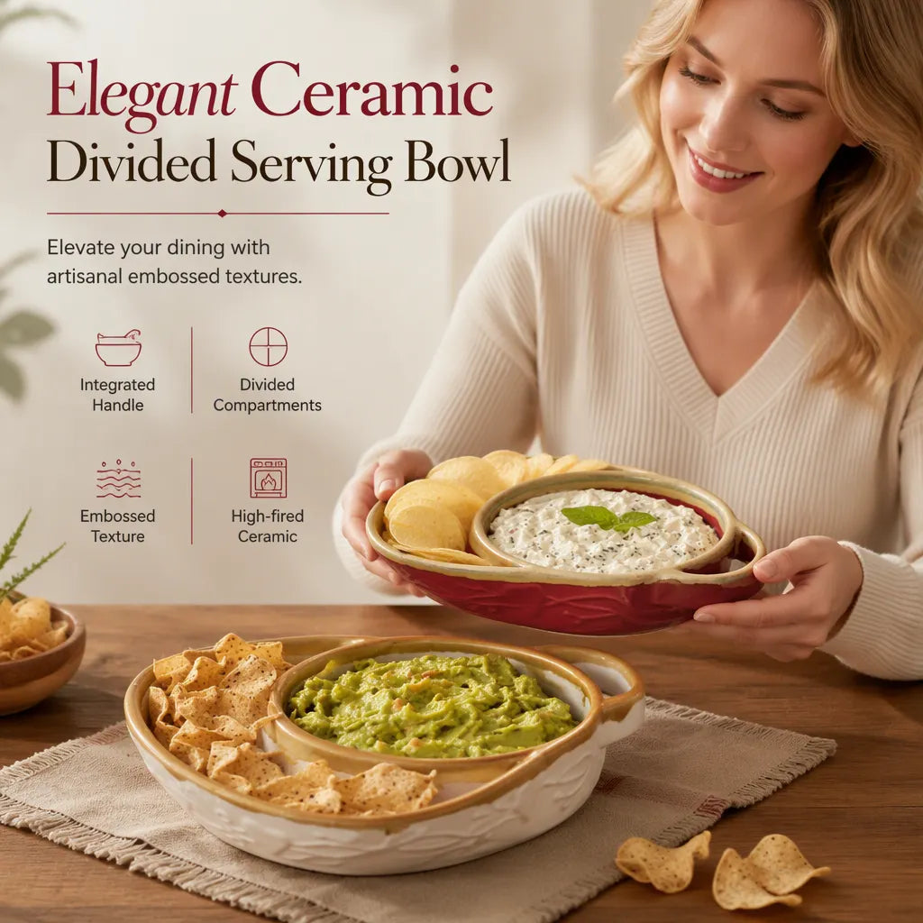 Keep Dips Crisp Instantly! Retro Ceramic Divided Baking Dish