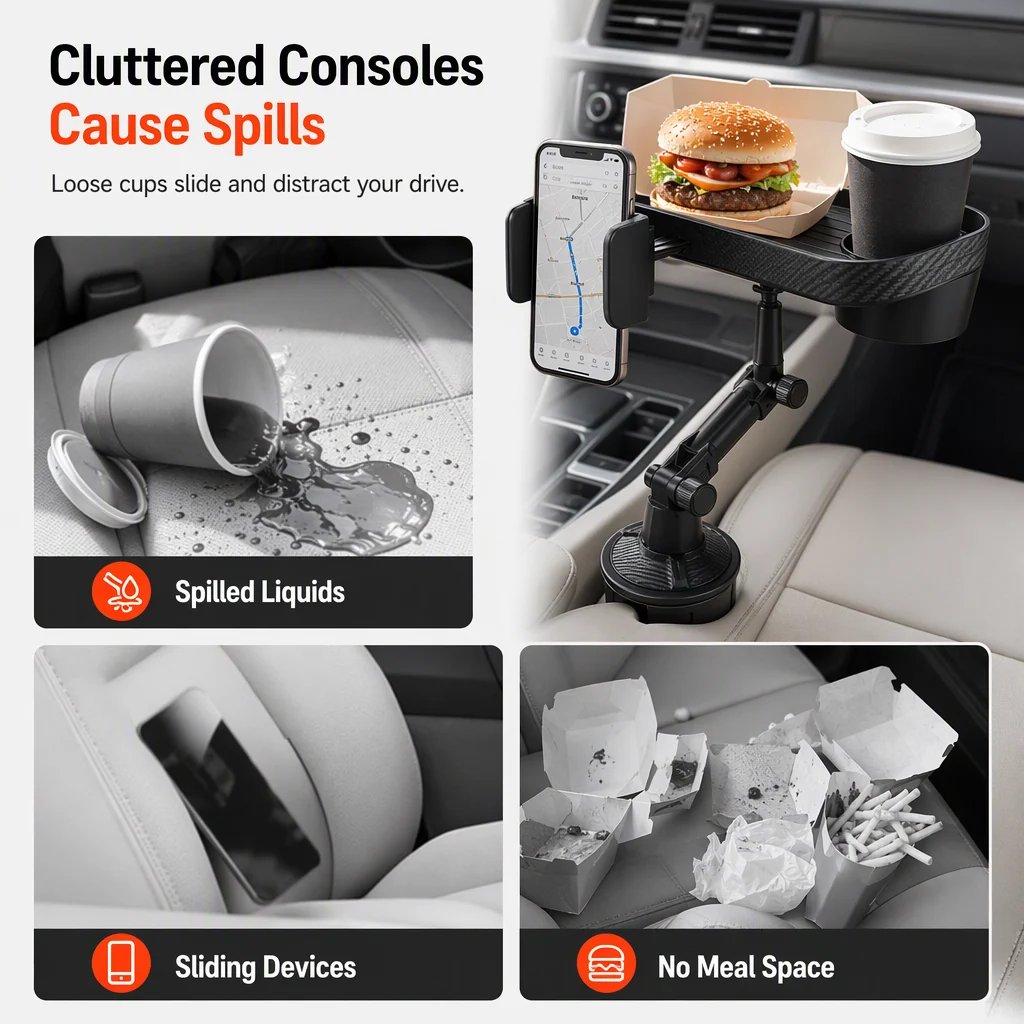 Car cup holder phone holder and storage tray product view