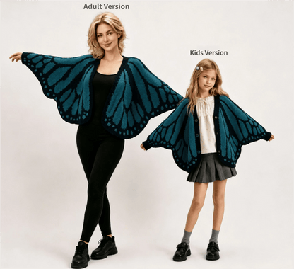 🦋Monarch butterfly-patterned knit cape/shawl-style cardigan