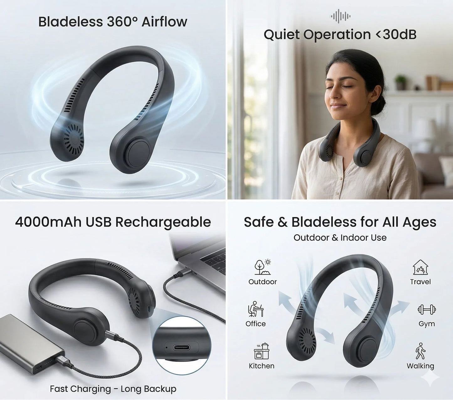 NeckFanTM – Wearable Neck Fan | Soft Airflow | Outdoor & Travel Cooling