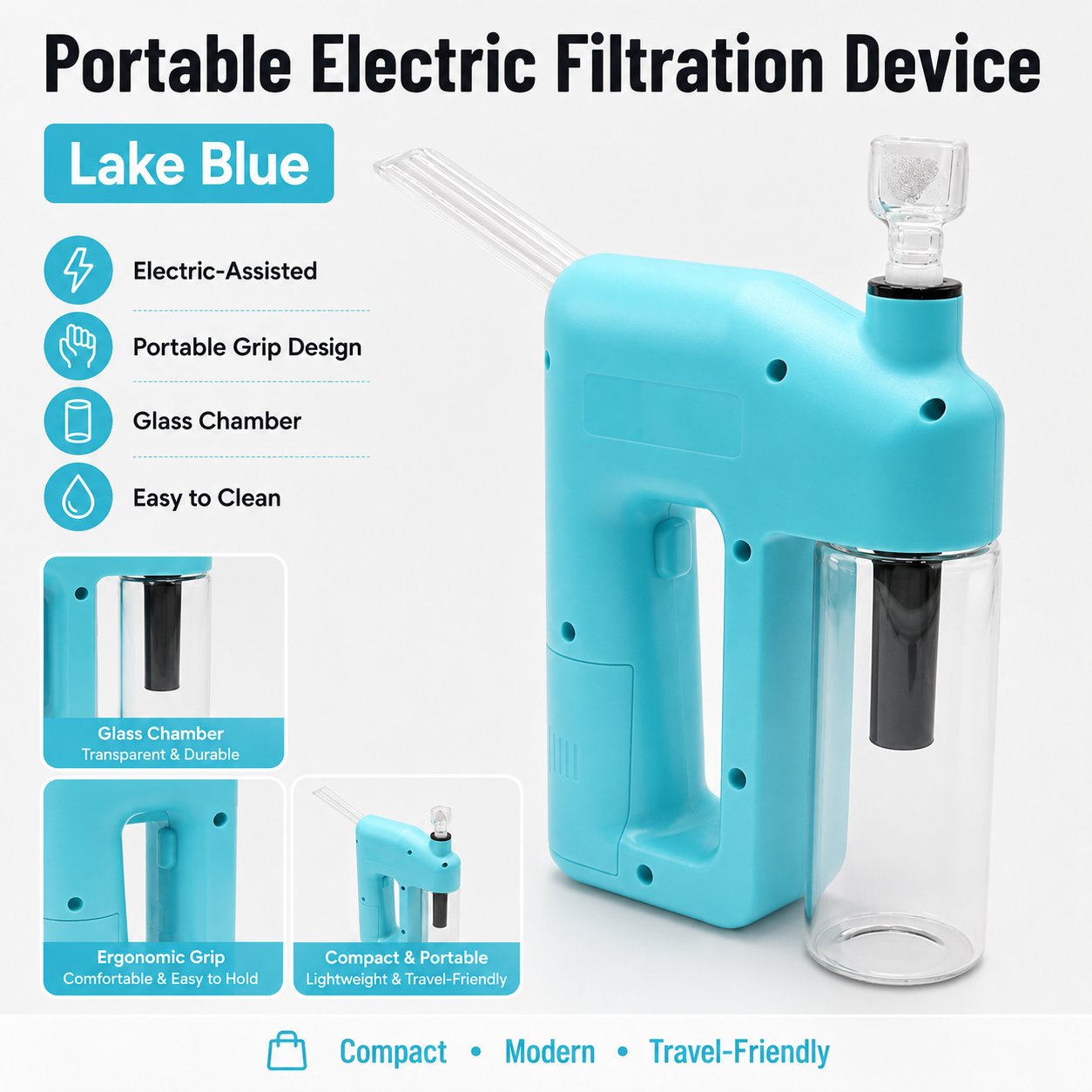 ⚡  Portable Handheld Electric Filtration Device | Compact Glass Chamber Design with Electric-Assisted Operation & 6 Color Options ✨