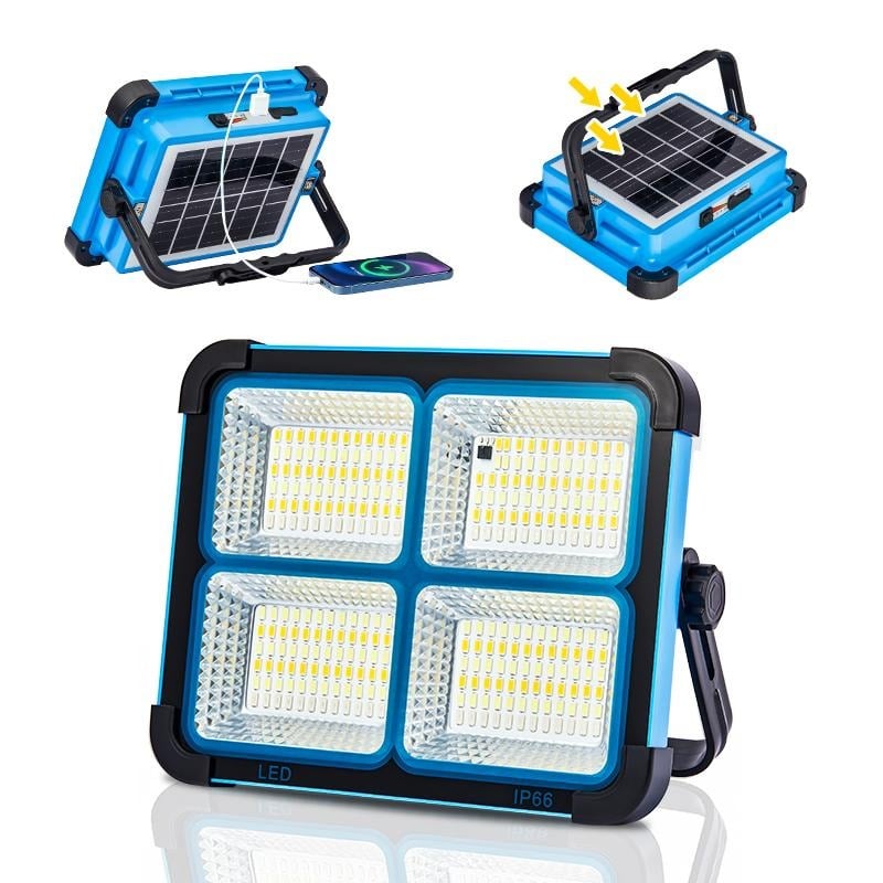 🔦Solar Rechargeable LED Work Light: 288 LED Bright Floodlight, USB-C Charging, 11000mAh, Magnetic Waterproof for Camping Emergency