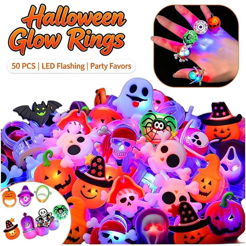 🎃Glow Halloween Rings 50 Pack - Flashing LED Party Favors for Kids