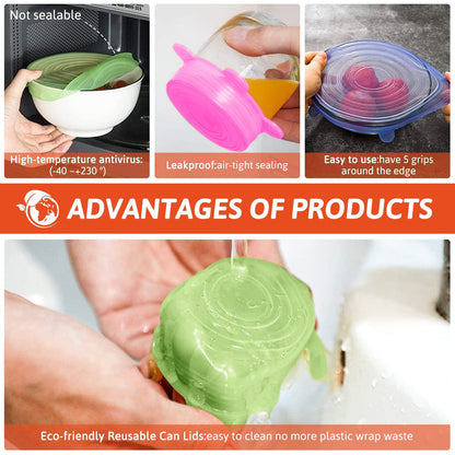6/12pcs set Silicone Cover Stretch Lids Reusable Airtight Food Wrap Covers