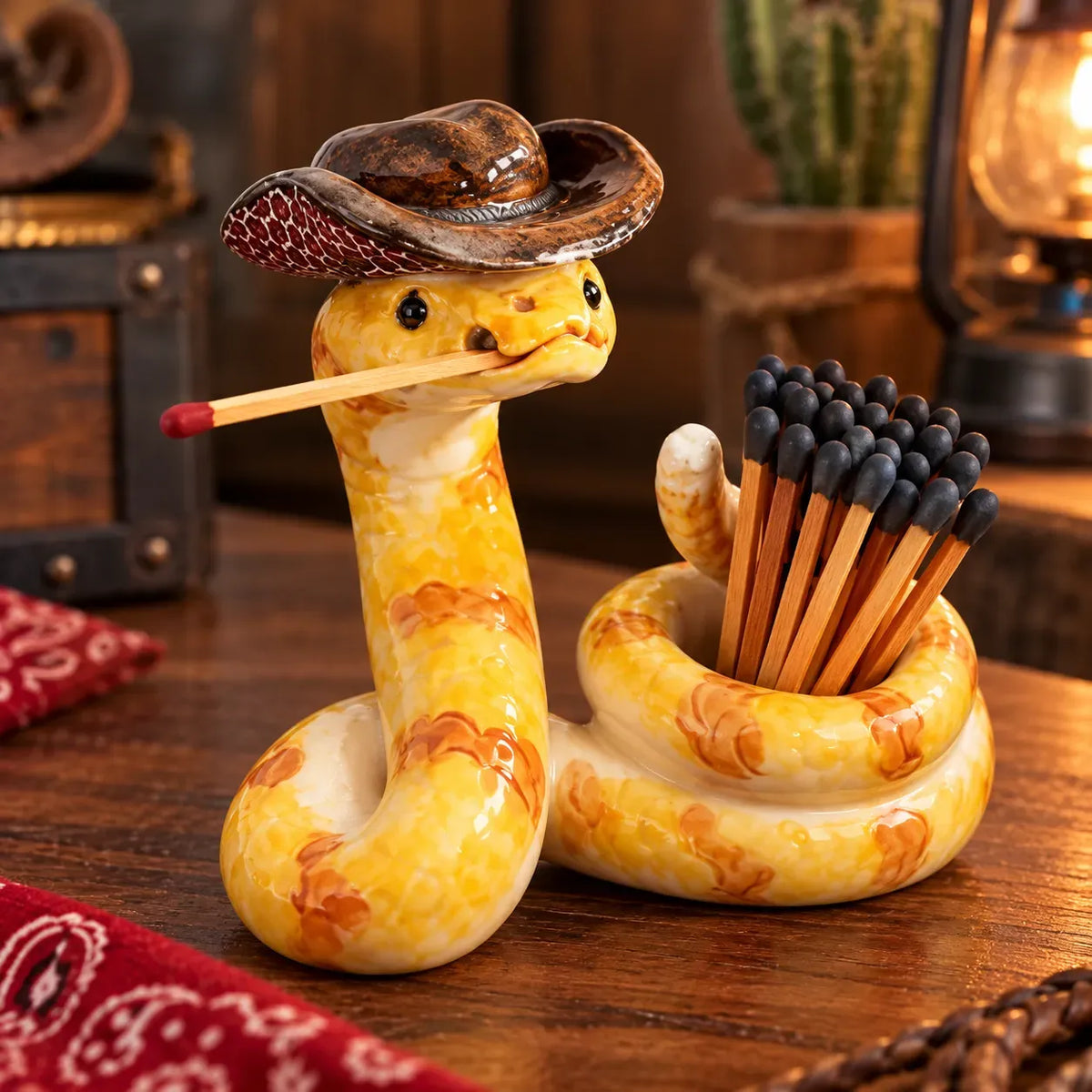 🤠 The Cowboy Rattler™ Match Holder | Funny Western Snake Décor for Cabins, Mantels & Bars 🐍