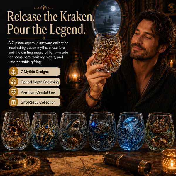 🌊 7-Piece Legendary Ocean Treasure Crystal Set for Whiskey Lovers & Home Bar Collectors ⚓✨
