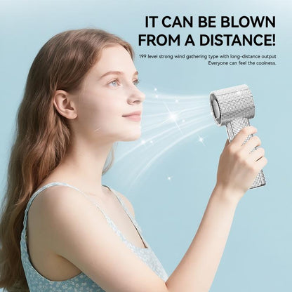 Full Diamond Luxury Craftsmanship Portable Handheld Turbo Fan