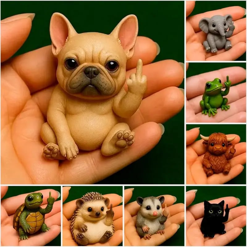 Funny Middle Finger Animal Statue 🖕 – Mini Resin Desk Decor, Cute Animal Figurine for Office, Car, Shelf & Home, Humorous Gag Gift 🎁