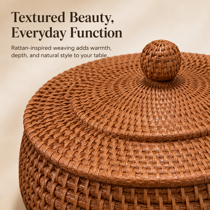 🧺 Woven Tortilla Basket With Lid – Covered Bread & Table Serving Basket