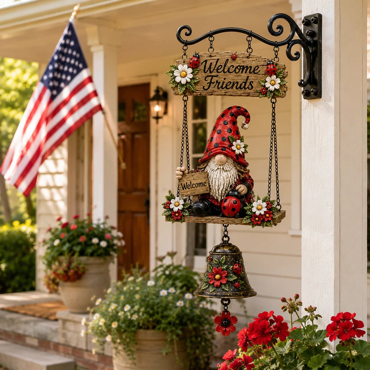 🐞🌼Rustic Garden Gnome Bell Outdoor Decor