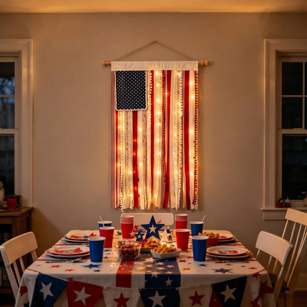 4.2 x 2.3 Ft Lighted Rag American Flag Banner
