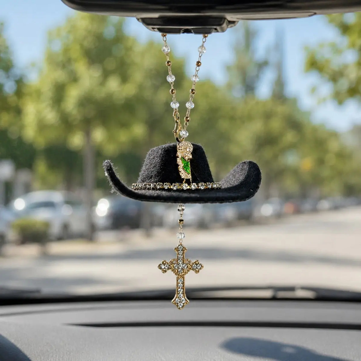 St. Jude Car Blessing Charm. Handmade Protection Gift Decoration, Black Sombrero Car Ornament Car Trinkets
