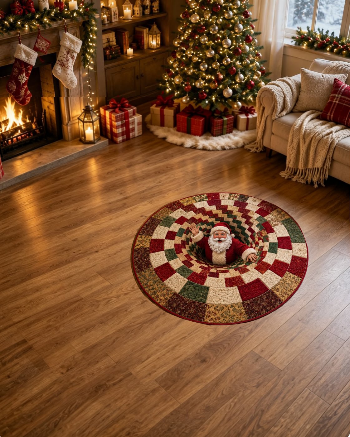 🎄3D Christmas Gnome Optical Illusion Round Rug | Fun Festive Home Decor Must‑Have⭐🏠🎁