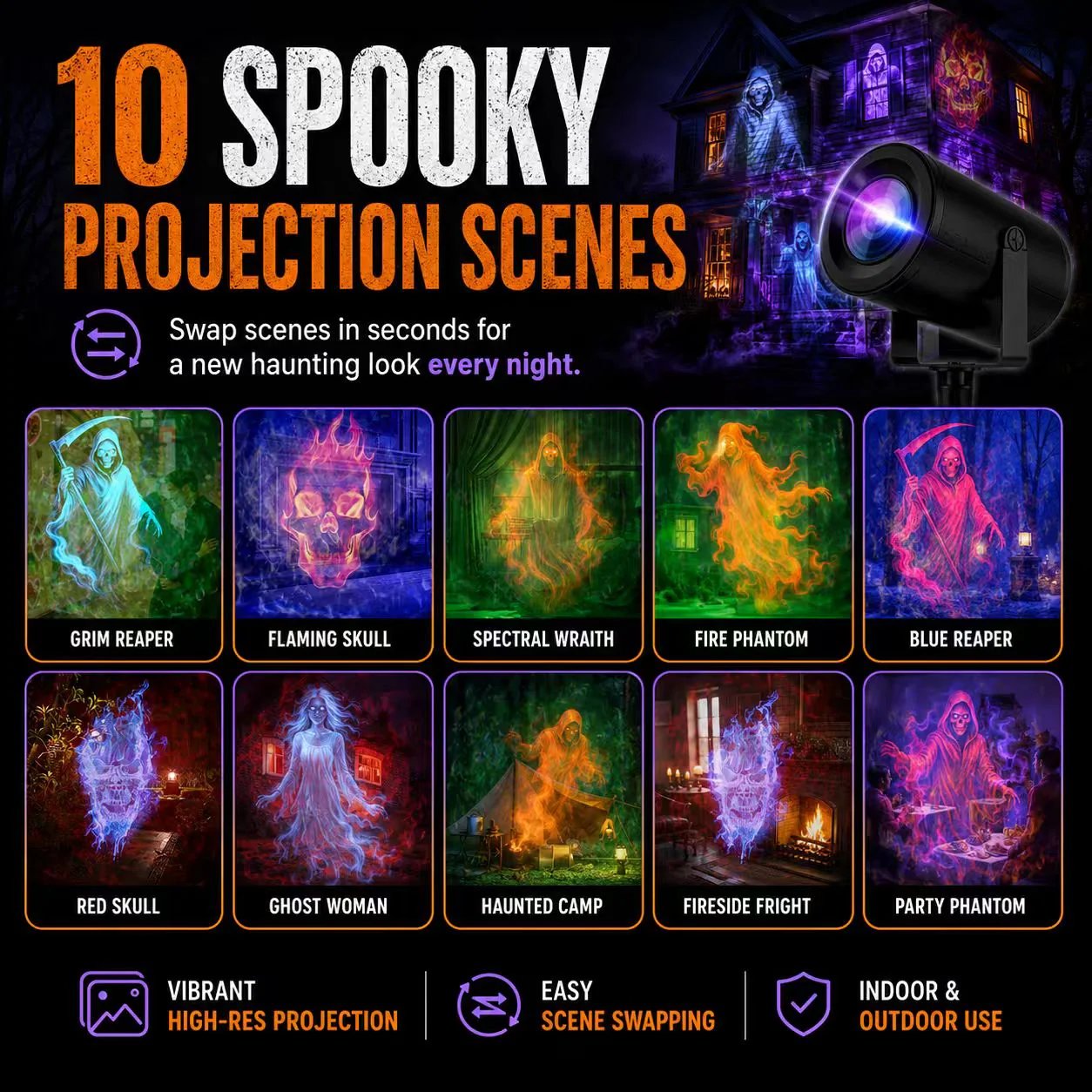 🎃32FT HD Halloween Projector | That Disappoint Your Halloween Party | 10 Unique HD Projection Patterns