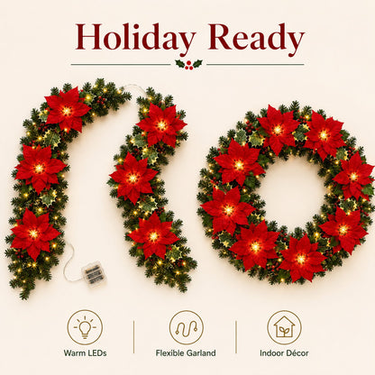 🎄✨ Christmas Poinsettia LED Garland String Lights