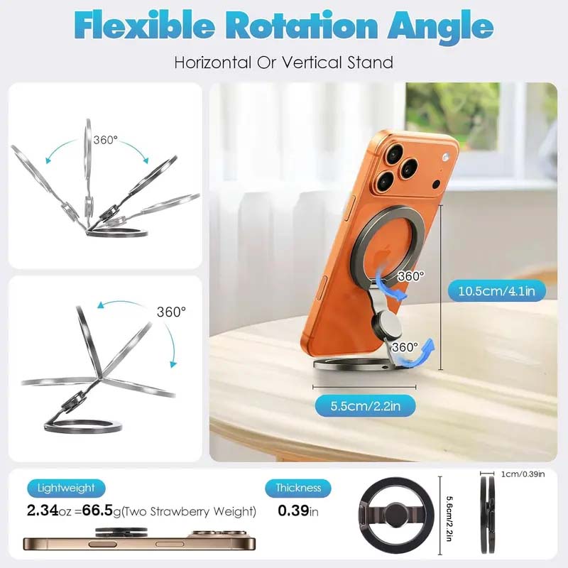 🧲 Magnetic Phone Stand & Fidget Spinner Combo – 360° Foldable Ring Holder with Strong Magnetic Grip, MagSafe Compatible Phone Stand for Desk, Car & Travel