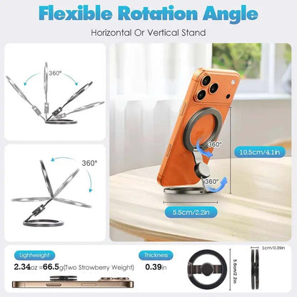 🧲 Magnetic Phone Stand & Fidget Spinner Combo – 360° Foldable Ring Holder with Strong Magnetic Grip, MagSafe Compatible Phone Stand for Desk, Car & Travel