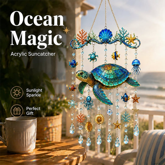 🔥HOT SALE🔥🐢Ocean Animal Acrylic Wind Chime—2D Turtle/Dolphin/Whale Style Hanging Ornament, Outdoor Garden Balcony Decor Handmade Gift