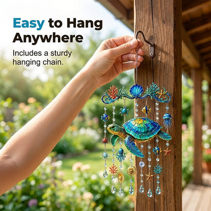 🔥HOT SALE🔥🐢Ocean Animal Acrylic Wind Chime—2D Turtle/Dolphin/Whale Style Hanging Ornament, Outdoor Garden Balcony Decor Handmade Gift