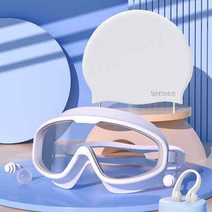 💥2026 New Arrival🎉-HD adult waterproof and anti-fog electroplated swimming goggles, swimming cap and nose clip set