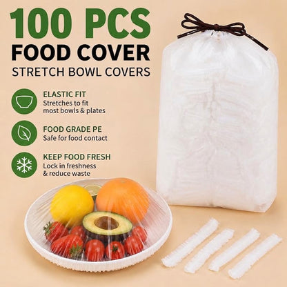 100PCS Disposable Stretch Food Covers for Bowls & Plates, Elastic Bowl Covers