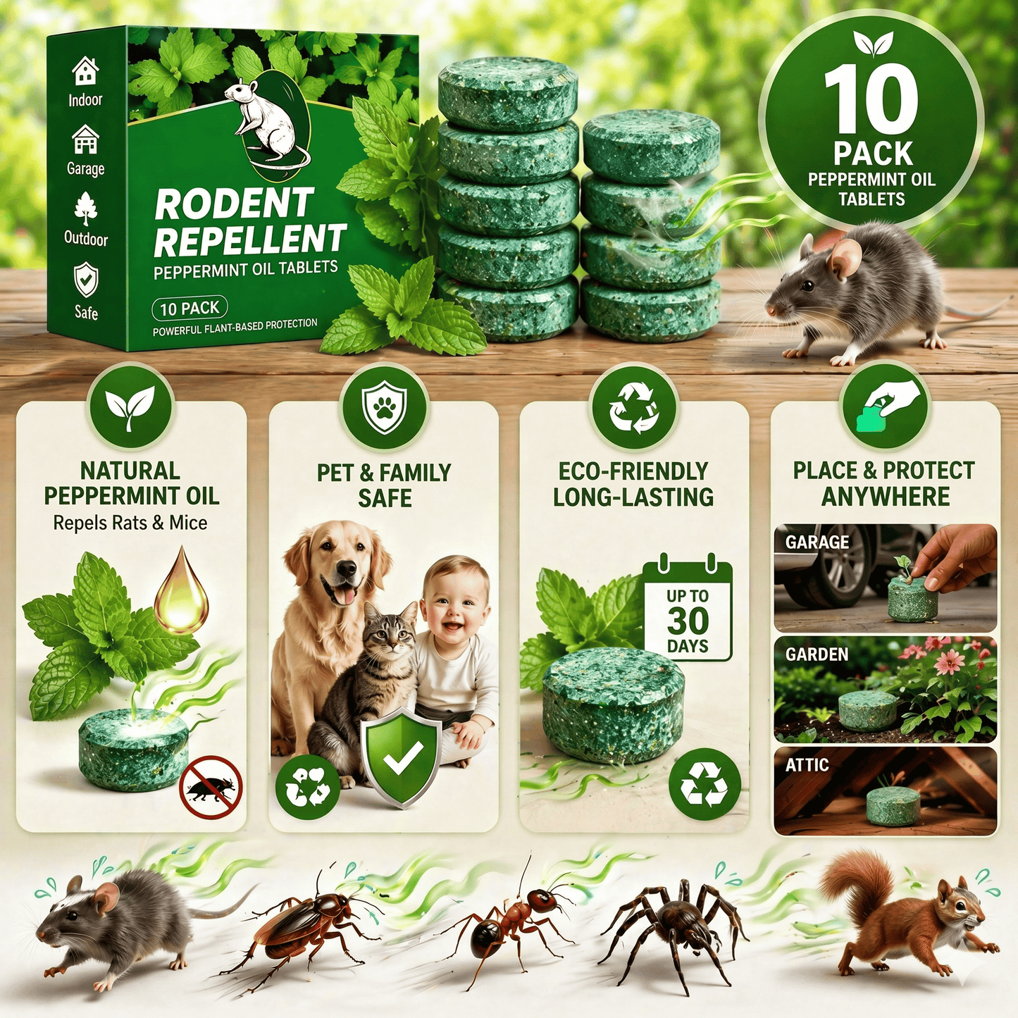 💥HOT SALE 50%OFF💥🟢 Natural Peppermint Rodent Repellent Tablets – 12 Pack