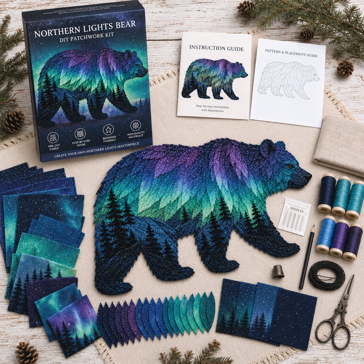 ⏳ Last Day 49% OFF – 🌌 Beginner-Friendly Northern Lights Wildlife DIY Patchwork Kit | Complete Kit with All Tools & Step-by-Step Guide Included 💕