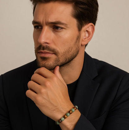 💙 Money Attraction Green Aventurine & Tiger Eye Elastic Crystal Bracelet for Men Women, Friendship Daily Wear