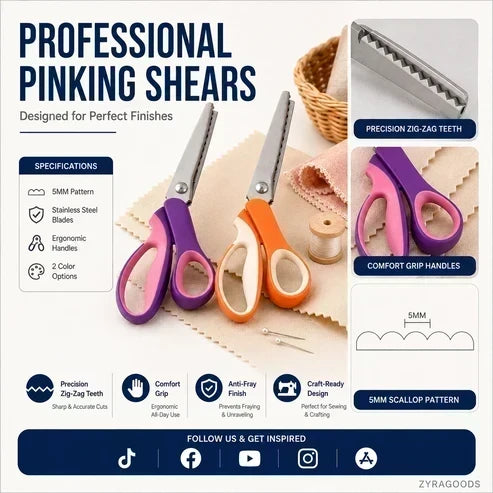 ✂️ 2026 Sale — Over 23,100 Sold! 🧵 Multipurpose Pinking Shears Serrated Scissors – Zigzag Fabric Cutting, Ergonomic Handle & Rust-Resistant Steel ⚡