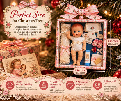 🎄🎁Vintage Baby Doll Gift Box Christmas Ornament – Nostalgic Keepsake | A Heartwarming Christmas Gift for Doll Lovers, Moms & Grandmas.