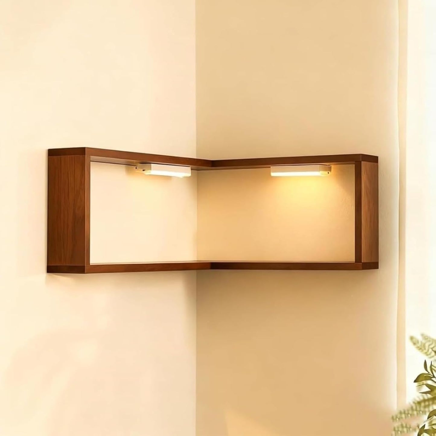 🪵 L-Shaped Corner Floating Wall Shelves with LED Lights