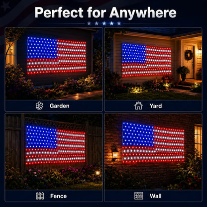 Solar American Flag Lights Outdoor American Flag Net Lights 6.5ft x 3.28ft Super Bright,Memorial Day Decorations of The United States for Independence/National/Memorial Day,July 4th Waterproof solar lights outdoor